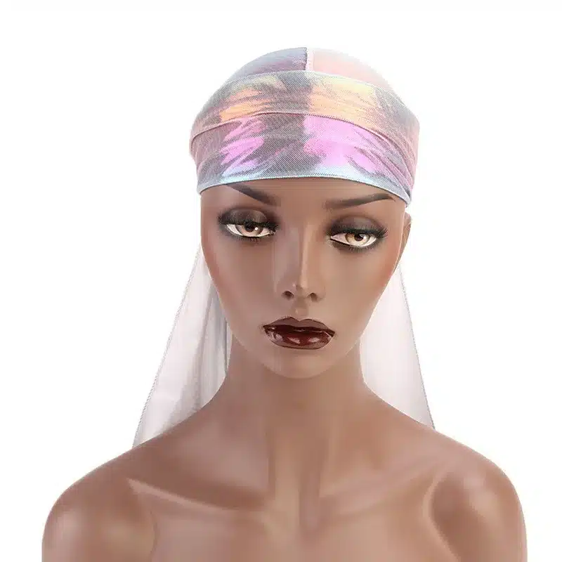 Colorful Women Laser Silky DU-RAG Hair Cover Accessories Wave Caps Rags Wide Band Bonnet Salon Hat Turban Durag doo rag Headwrap 49