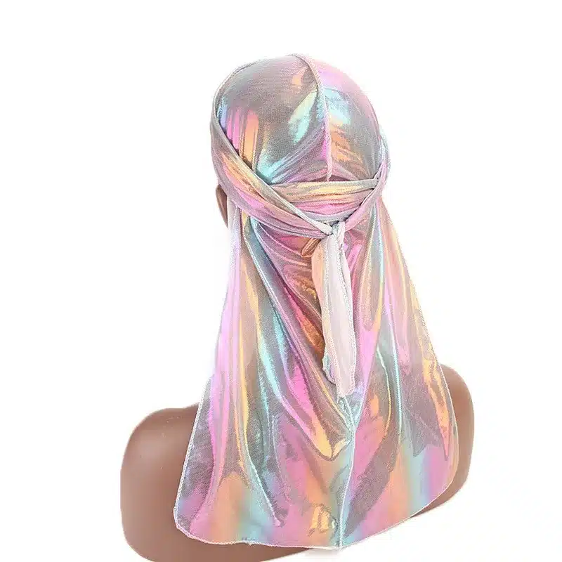 Colorful Women Laser Silky DU-RAG Hair Cover Accessories Wave Caps Rags Wide Band Bonnet Salon Hat Turban Durag doo rag Headwrap 50