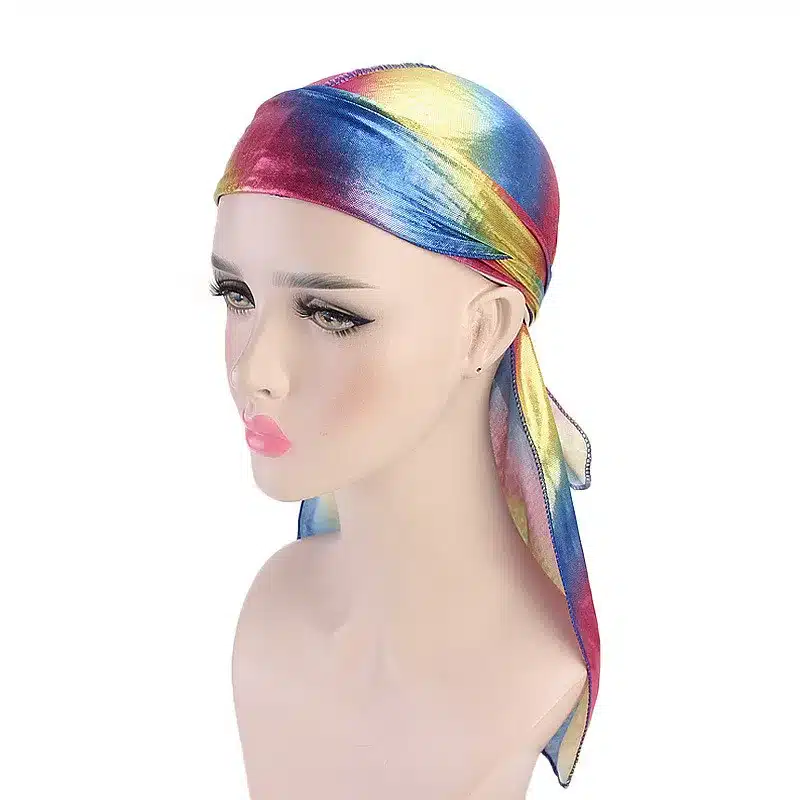 Colorful Women Laser Silky DU-RAG Hair Cover Accessories Wave Caps Rags Wide Band Bonnet Salon Hat Turban Durag doo rag Headwrap 52