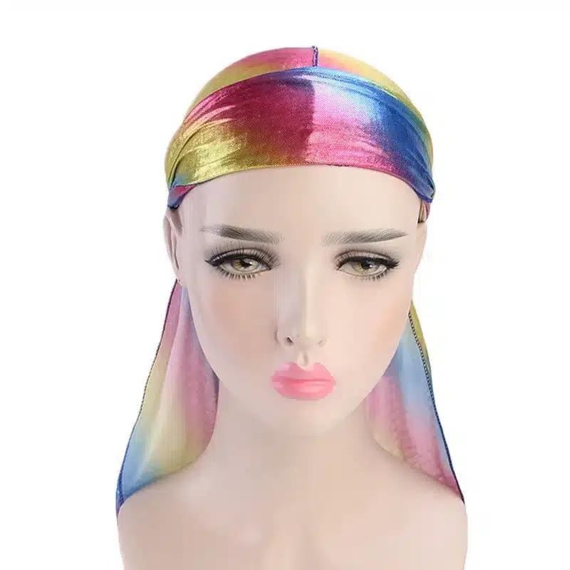 Colorful Women Laser Silky DU-RAG Hair Cover Accessories Wave Caps Rags Wide Band Bonnet Salon Hat Turban Durag doo rag Headwrap 53