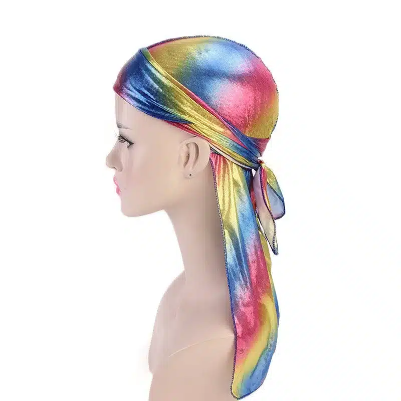 Colorful Women Laser Silky DU-RAG Hair Cover Accessories Wave Caps Rags Wide Band Bonnet Salon Hat Turban Durag doo rag Headwrap 54