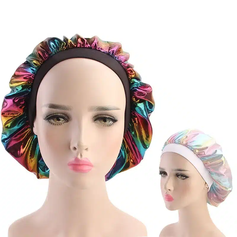 Colorful Women Laser Silky DU-RAG Hair Cover Accessories Wave Caps Rags Wide Band Bonnet Salon Hat Turban Durag doo rag Headwrap 62