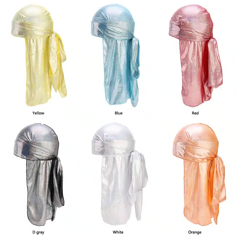 Men's Silky Sparkly Durags Turban Men Durag Shiny Du Rag Bandanas Hat Wigs Doo Durag Biker headwrap Headband Hair Accessories 10