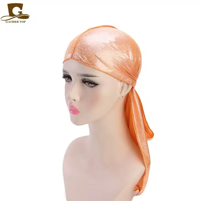 Men's Silky Sparkly Durags Turban Men Durag Shiny Du Rag Bandanas Hat Wigs Doo Durag Biker headwrap Headband Hair Accessories 12