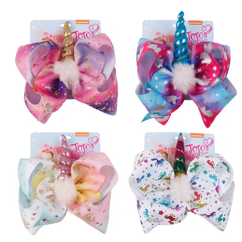 8 Inch Large Cartoon Hair Bow White Pompom Rainbow Cartoon Bow-knot Handmade printed ribbon Hairbows Girls Hair Accessories 10