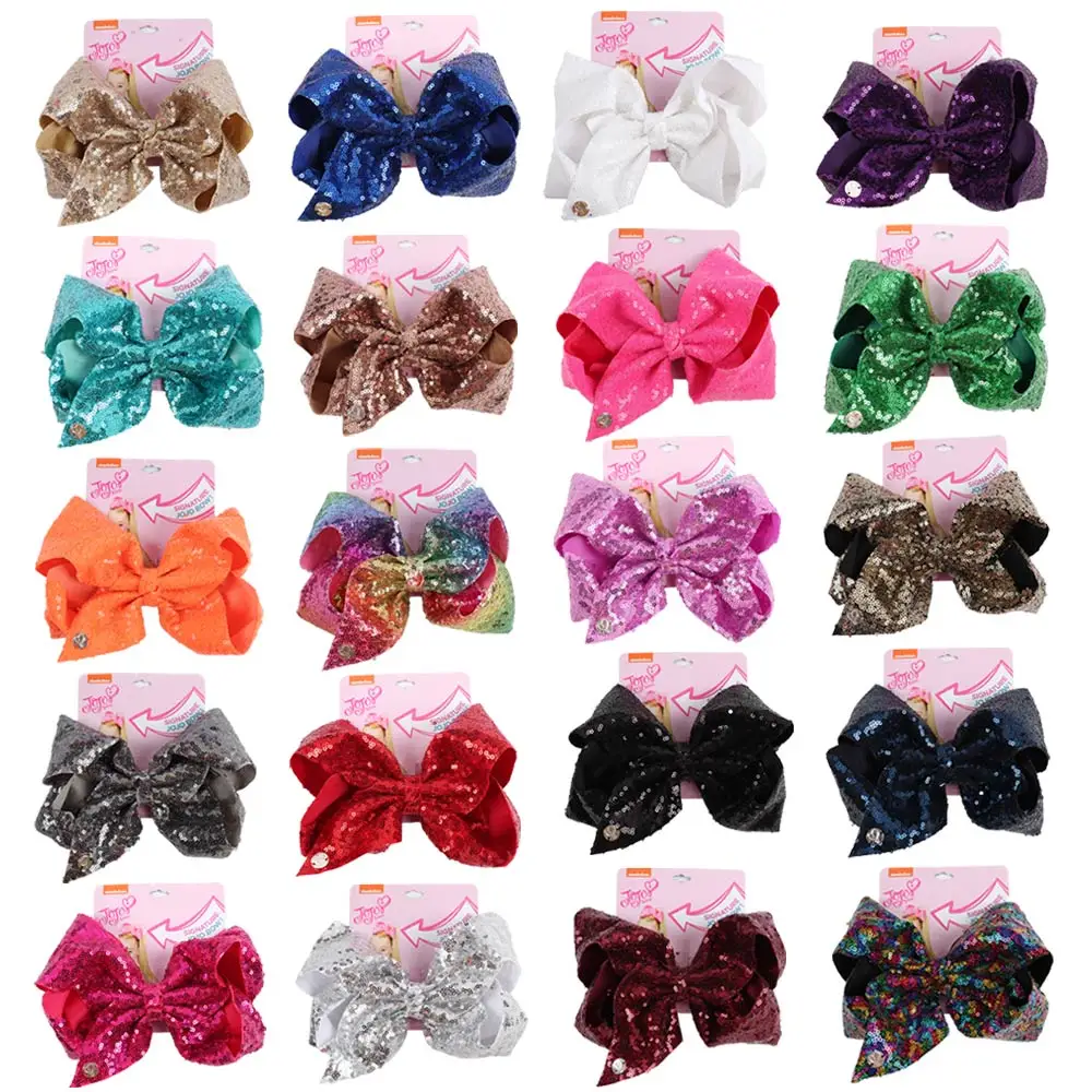 8'' Large Sequin Hair Bow Hairclips For Girl Handmade Rainbow Dance Party Kids Boutique Hair Accessories 20 Colors Available 10