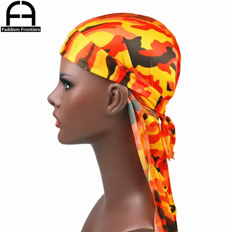 Fashion Camo Men's Silky Durags Turban Print Men Silk Durag Headwear Bandans Headband Hair Accessories Pirate Hat Waves Rags 11