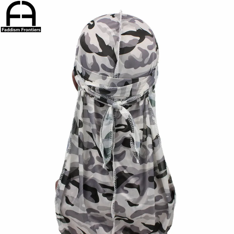 Fashion Camo Men's Silky Durags Turban Print Men Silk Durag Headwear Bandans Headband Hair Accessories Pirate Hat Waves Rags 14
