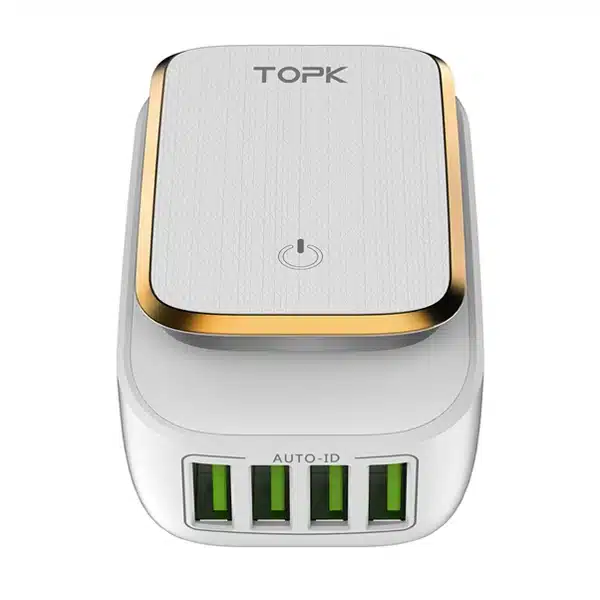 TOPK L-Power 4-Port 4.4A(Max) 22W EU USB Charger Adapter LED Lamp Auto-ID Portable Phone Travel Wall Charger for iPhone Samsung 3