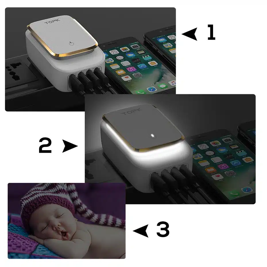 TOPK L-Power 4-Port 4.4A(Max) 22W EU USB Charger Adapter LED Lamp Auto-ID Portable Phone Travel Wall Charger for iPhone Samsung 6