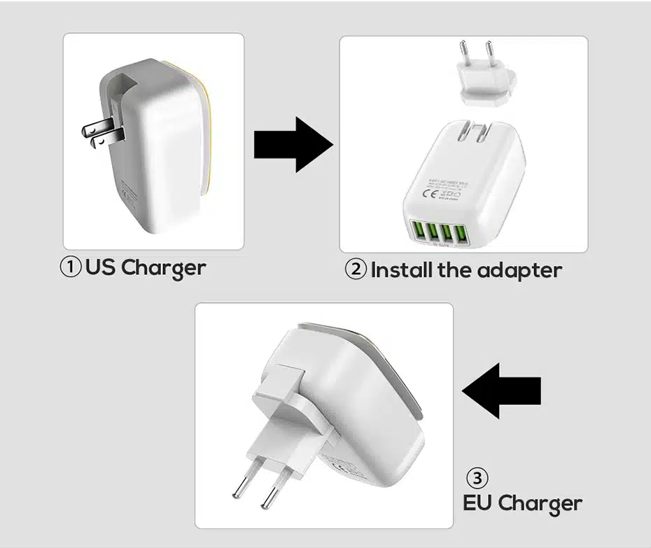 TOPK L-Power 4-Port 4.4A(Max) 22W EU USB Charger Adapter LED Lamp Auto-ID Portable Phone Travel Wall Charger for iPhone Samsung 8
