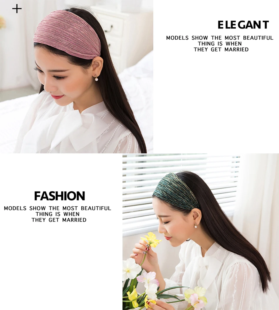 AWAYTR New 8 CM Wide Shinny Headbands Mesh Tinsel Fabric Elegant Ladies Hairbands Womens' Hair Accessories 15