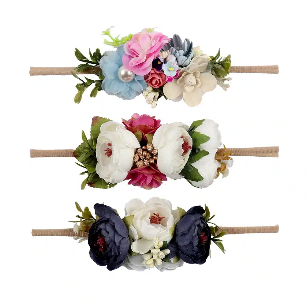 Artificia Flowers Nylon Headbands For Girls Summer Beach Wreath Elastic Bands Floral Hairband Kids Hair Accessories 12
