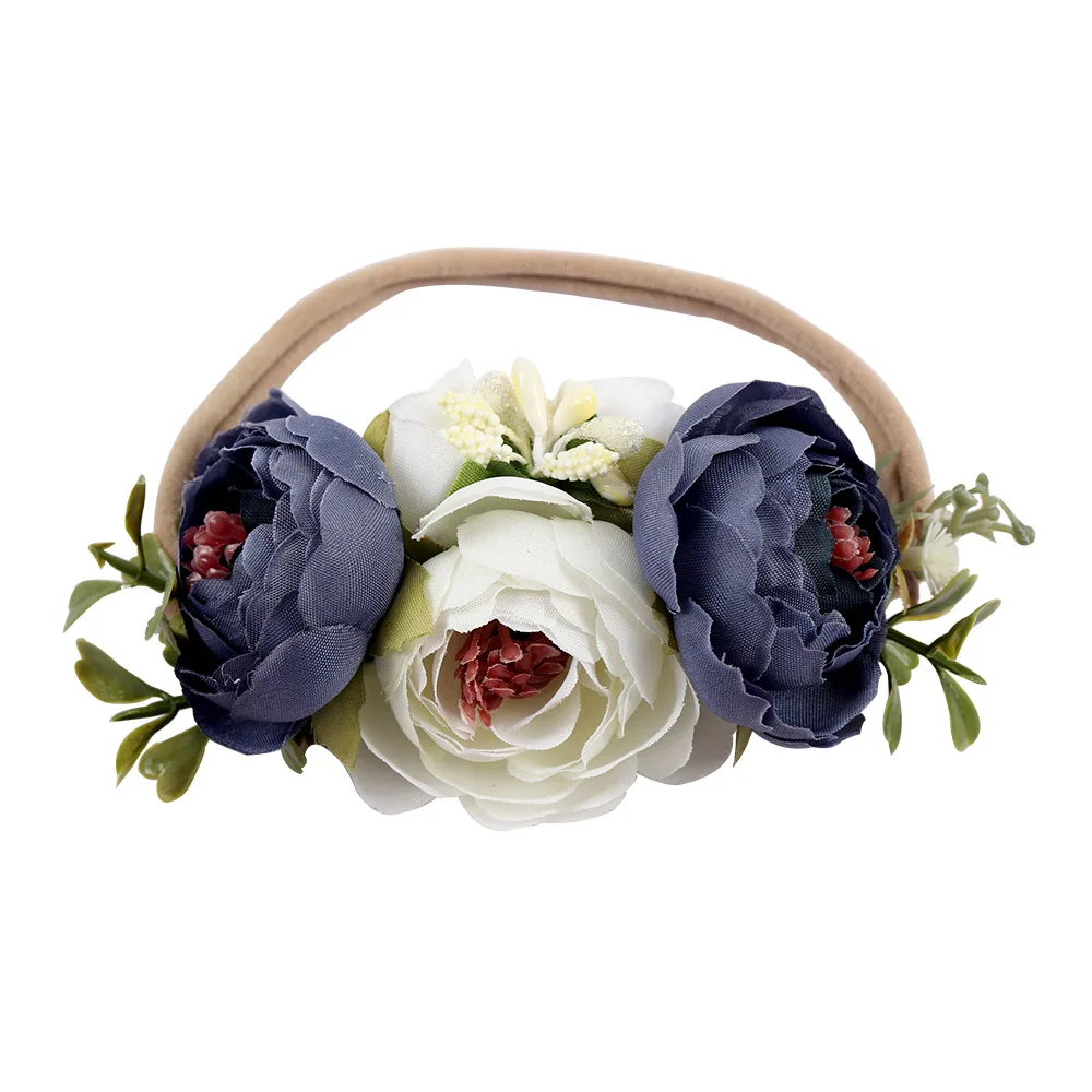 Artificia Flowers Nylon Headbands For Girls Summer Beach Wreath Elastic Bands Floral Hairband Kids Hair Accessories 14