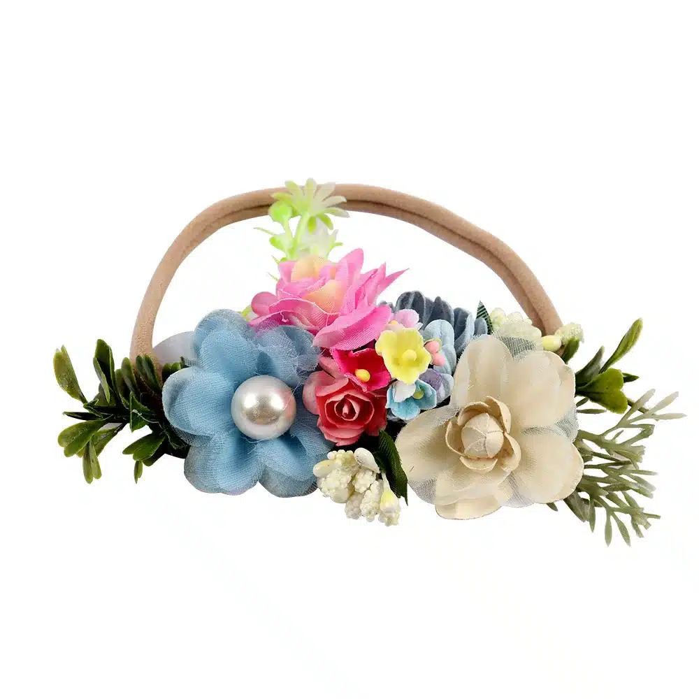 Artificia Flowers Nylon Headbands For Girls Summer Beach Wreath Elastic Bands Floral Hairband Kids Hair Accessories 15