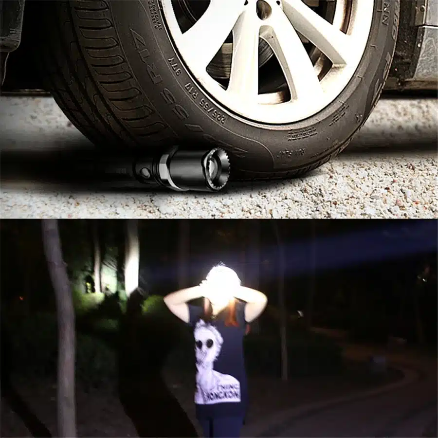 SKYFIRE Arc Lighter LED Flashlight Self Defense Attack Head Zoomable Torch lights lanterna Rechargeable 18650 Battery and Mount 10