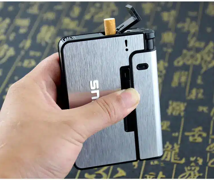 FOCUS Portable Metal Cigarette Boxes With Kerosene Oil Lighter 10pcs Cigarette Holder Case Lighter Gadget For Men Christmas Gift 14