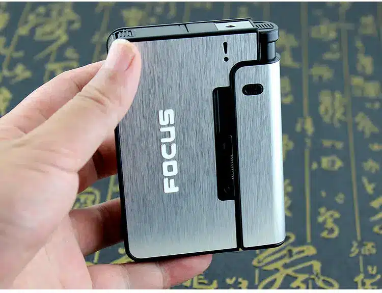 FOCUS Portable Metal Cigarette Boxes With Kerosene Oil Lighter 10pcs Cigarette Holder Case Lighter Gadget For Men Christmas Gift 15