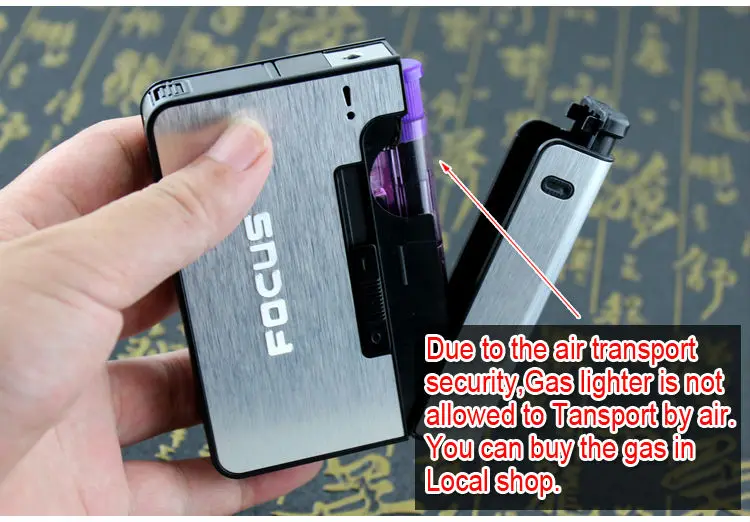 FOCUS Portable Metal Cigarette Boxes With Kerosene Oil Lighter 10pcs Cigarette Holder Case Lighter Gadget For Men Christmas Gift 16