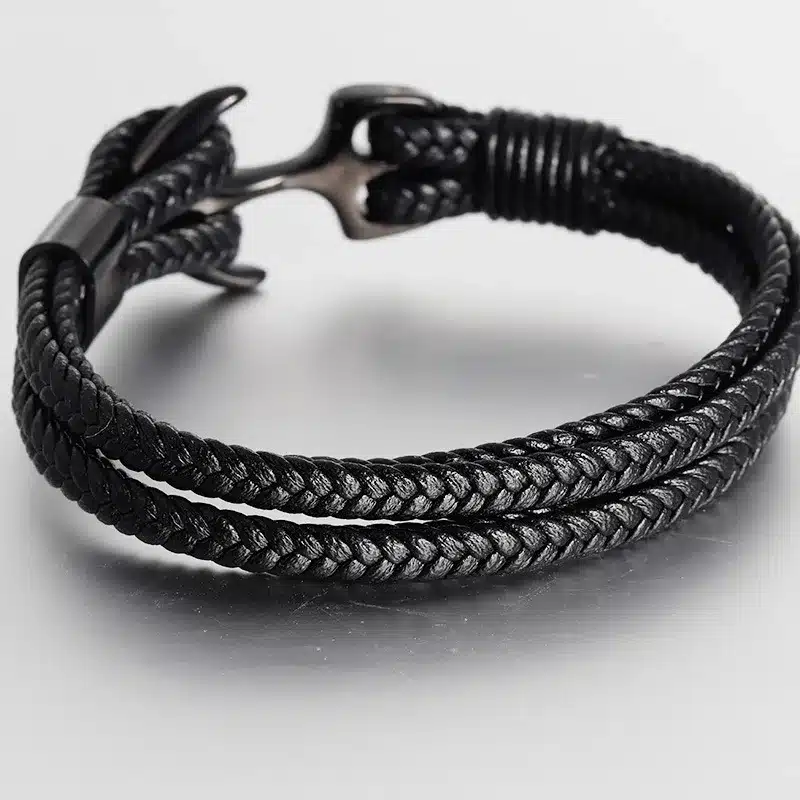 High Quality Men's Titanium Steel Bracelet Black Personality Leather Woven Anchor Leather Bracelet Rope Bracelet For Men Gift 13