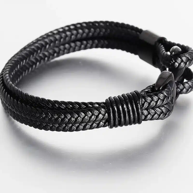 High Quality Men's Titanium Steel Bracelet Black Personality Leather Woven Anchor Leather Bracelet Rope Bracelet For Men Gift 15
