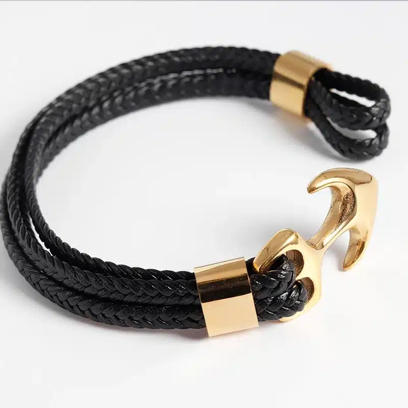 High Quality Men's Titanium Steel Bracelet Black Personality Leather Woven Anchor Leather Bracelet Rope Bracelet For Men Gift 17