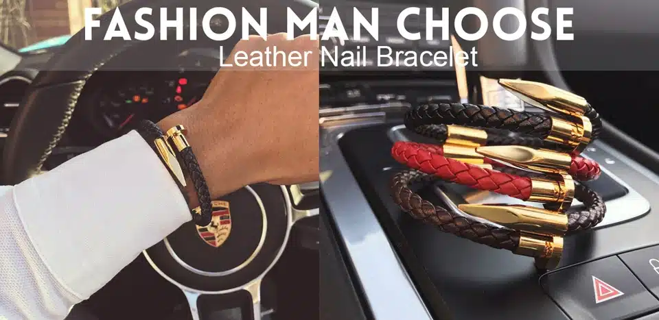 Mcllroy Bracelet Men/genuine leather/stainless steel/luxury/men bracelet charm gold nail handmade men jewelry erkek bileklik 26