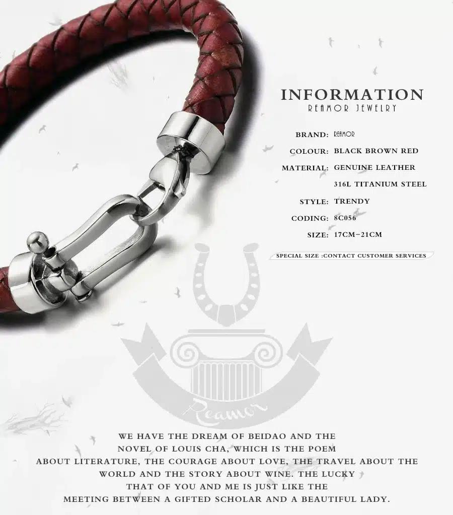 REAMOR Men Genuine Leather Braided Bracelet Bangles 316l Stainless Steel Lucky Horseshoe Lobster Clasp Bracelet Fashion Jewelry 1