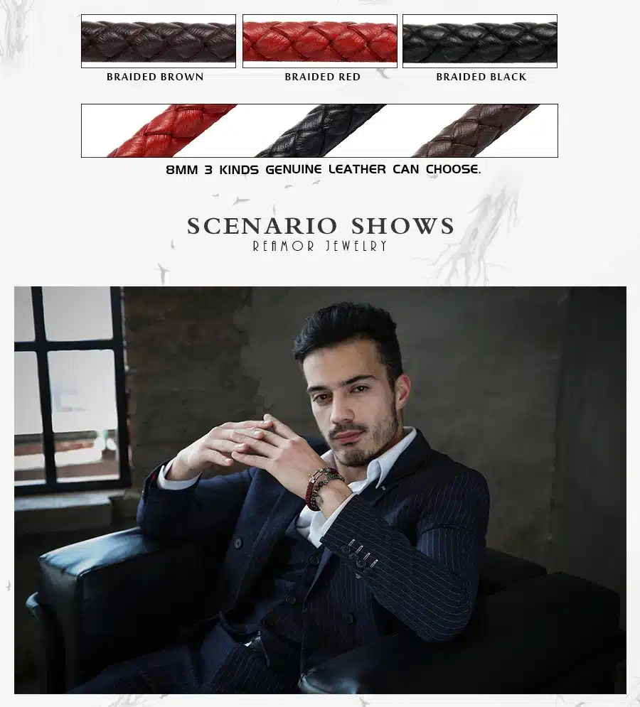 REAMOR Men Genuine Leather Braided Bracelet Bangles 316l Stainless Steel Lucky Horseshoe Lobster Clasp Bracelet Fashion Jewelry 4