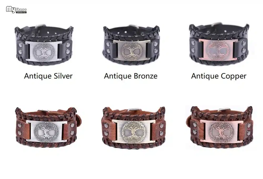 My Shape Tree of Life Vintage Wrap Leather Man Bracelets With Antique Bronze Metal Charm Viking Bracelet Jewelry 14