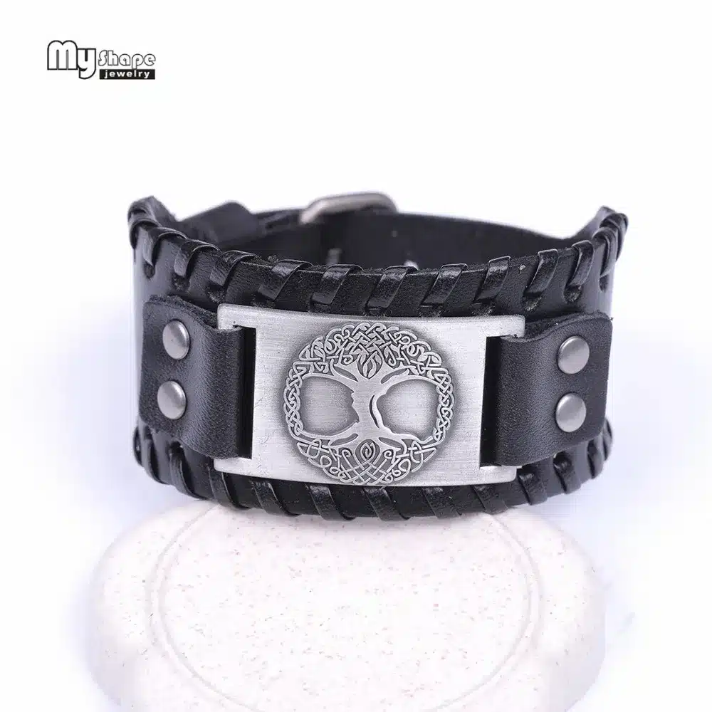 My Shape Tree of Life Vintage Wrap Leather Man Bracelets With Antique Bronze Metal Charm Viking Bracelet Jewelry 17