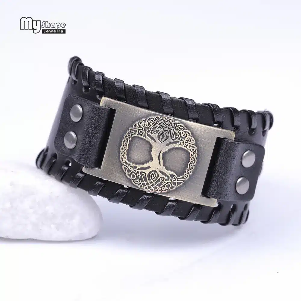 My Shape Tree of Life Vintage Wrap Leather Man Bracelets With Antique Bronze Metal Charm Viking Bracelet Jewelry 18