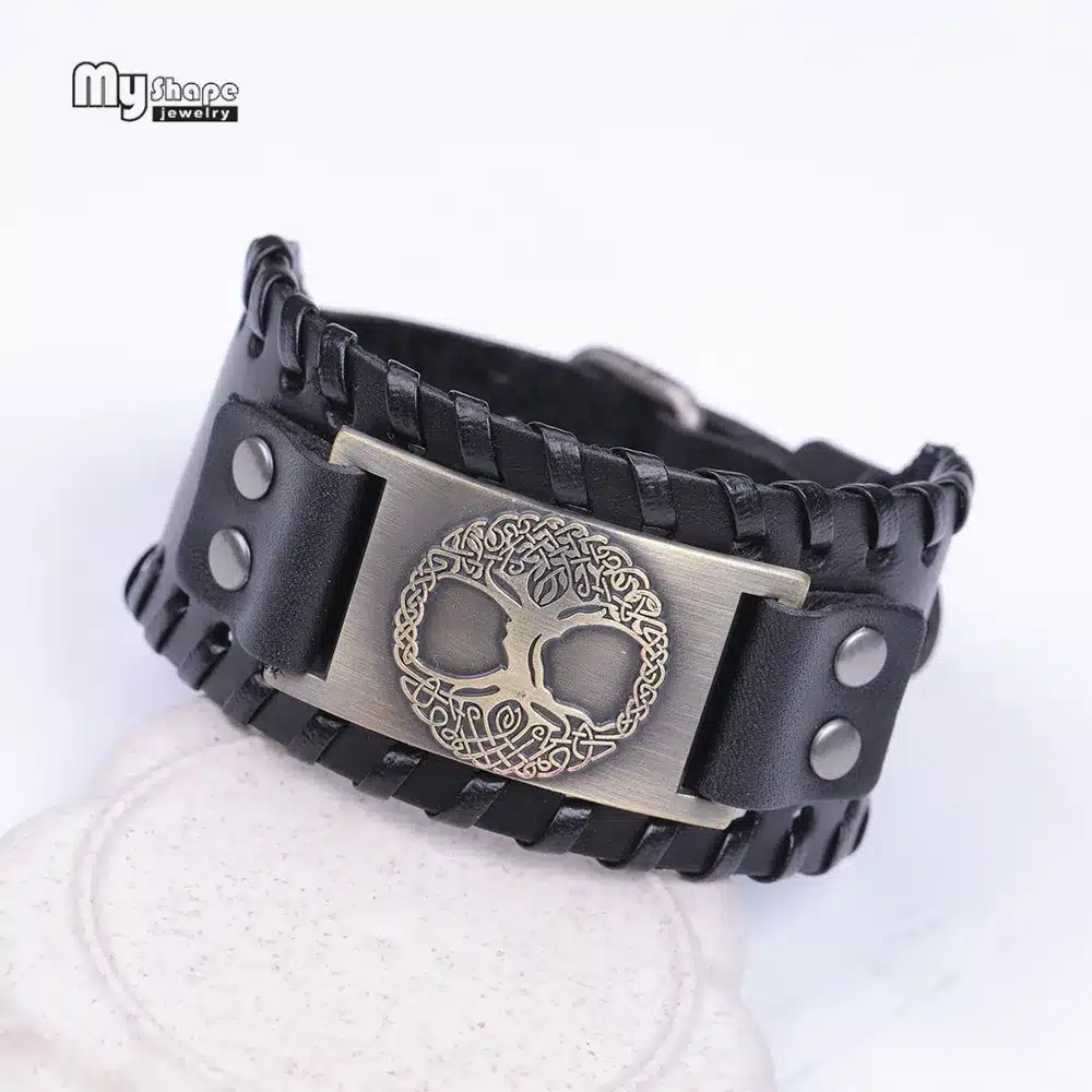 My Shape Tree of Life Vintage Wrap Leather Man Bracelets With Antique Bronze Metal Charm Viking Bracelet Jewelry 19