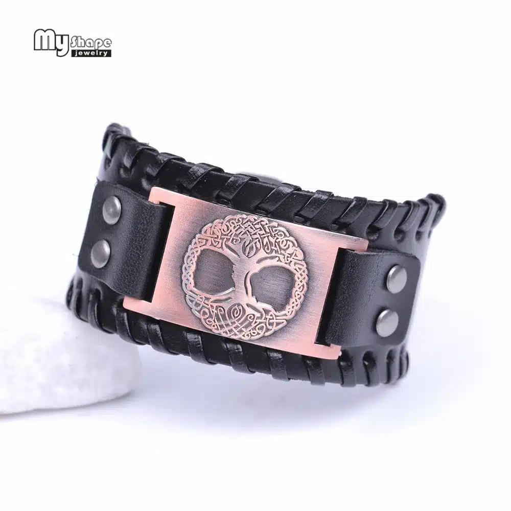 My Shape Tree of Life Vintage Wrap Leather Man Bracelets With Antique Bronze Metal Charm Viking Bracelet Jewelry 20