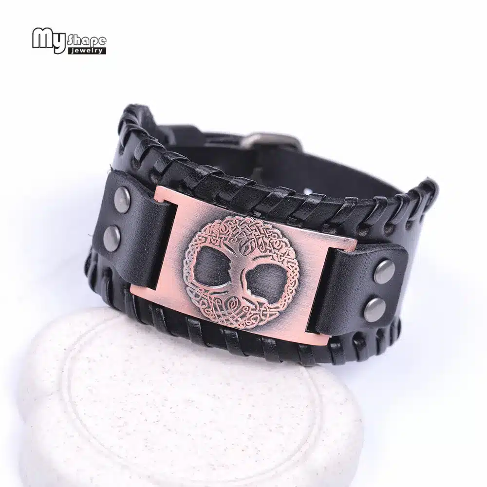 My Shape Tree of Life Vintage Wrap Leather Man Bracelets With Antique Bronze Metal Charm Viking Bracelet Jewelry 21