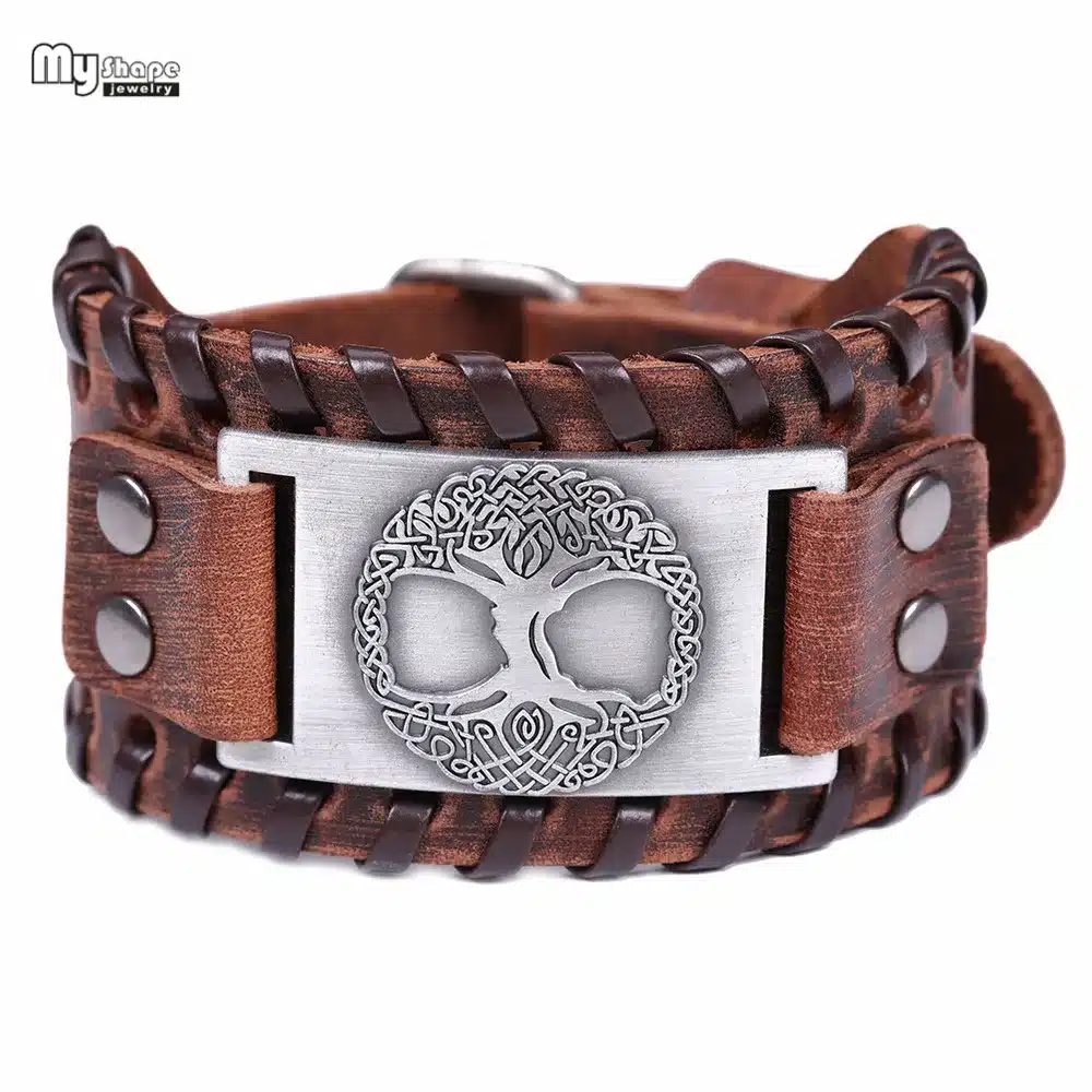 My Shape Tree of Life Vintage Wrap Leather Man Bracelets With Antique Bronze Metal Charm Viking Bracelet Jewelry 22