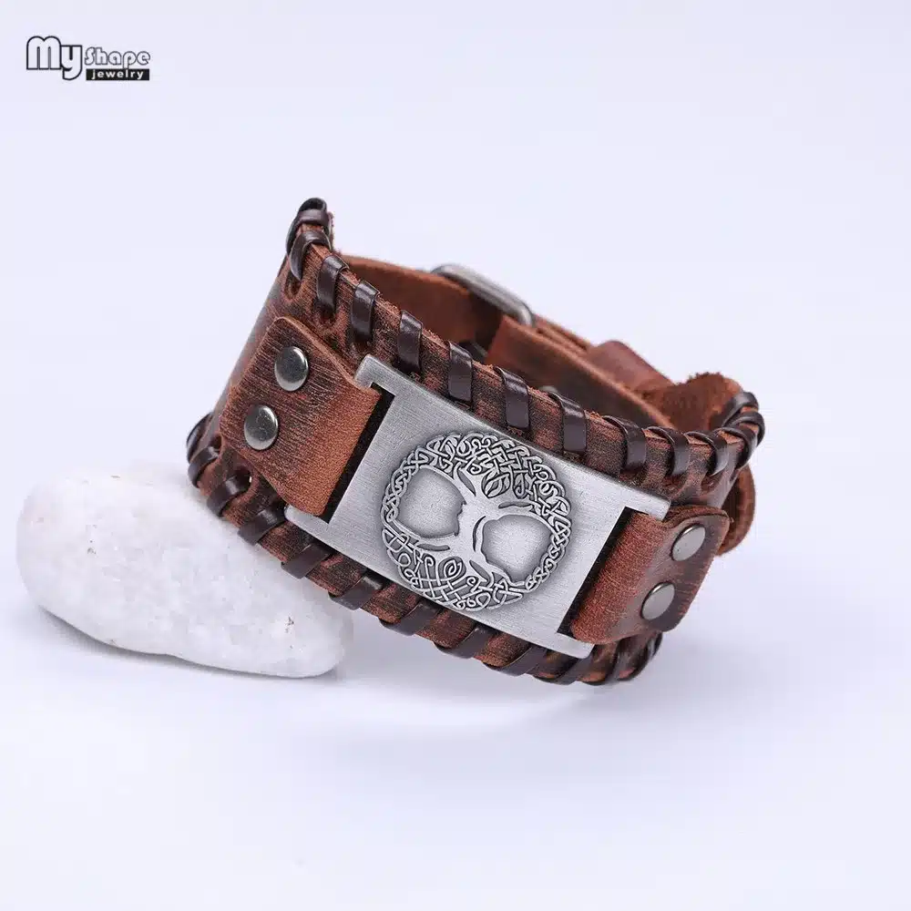 My Shape Tree of Life Vintage Wrap Leather Man Bracelets With Antique Bronze Metal Charm Viking Bracelet Jewelry 23