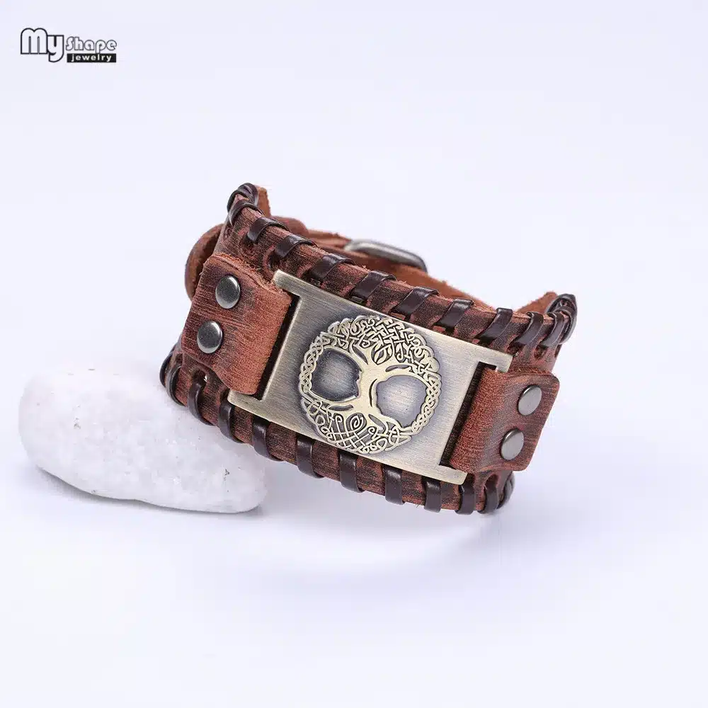 My Shape Tree of Life Vintage Wrap Leather Man Bracelets With Antique Bronze Metal Charm Viking Bracelet Jewelry 25