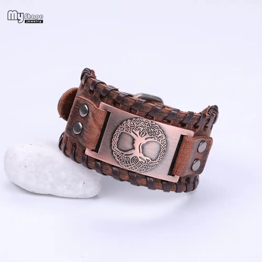 My Shape Tree of Life Vintage Wrap Leather Man Bracelets With Antique Bronze Metal Charm Viking Bracelet Jewelry 27