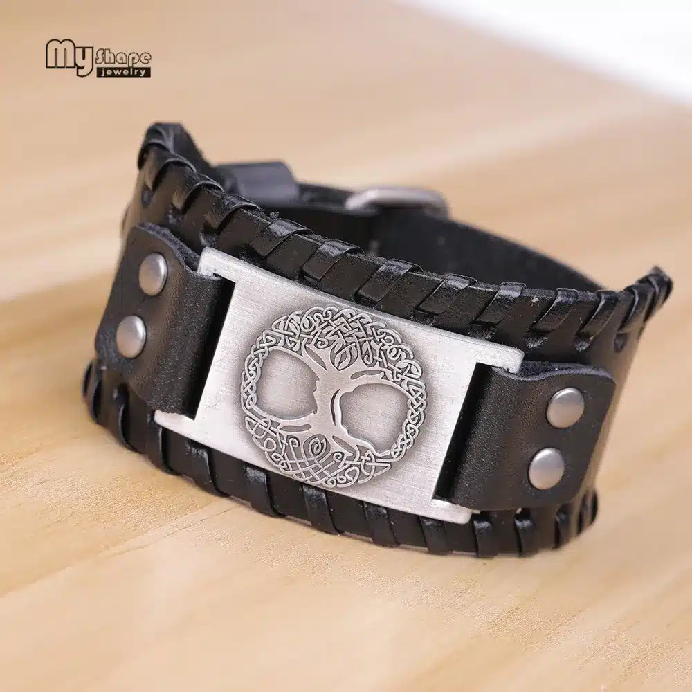 My Shape Tree of Life Vintage Wrap Leather Man Bracelets With Antique Bronze Metal Charm Viking Bracelet Jewelry 29
