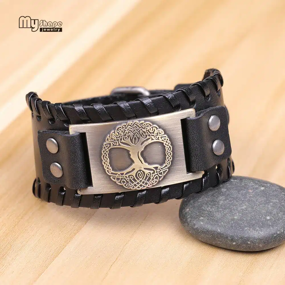 My Shape Tree of Life Vintage Wrap Leather Man Bracelets With Antique Bronze Metal Charm Viking Bracelet Jewelry 30
