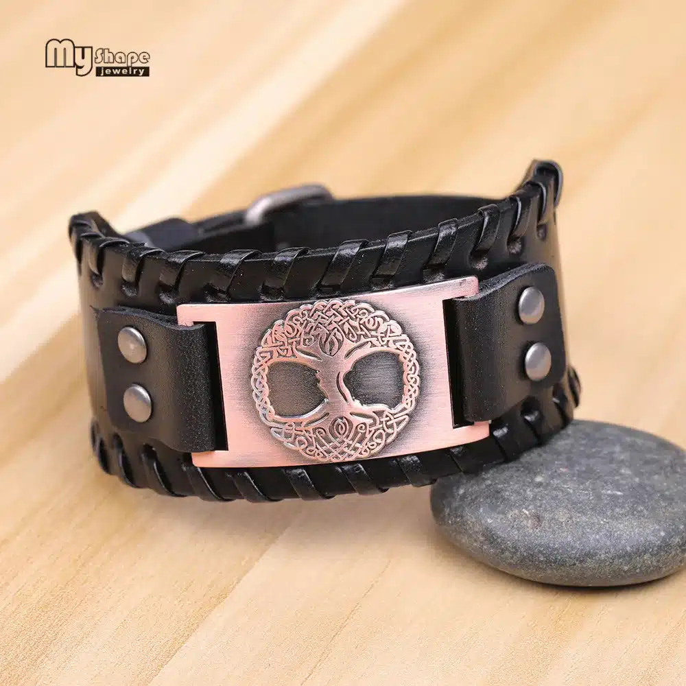 My Shape Tree of Life Vintage Wrap Leather Man Bracelets With Antique Bronze Metal Charm Viking Bracelet Jewelry 32