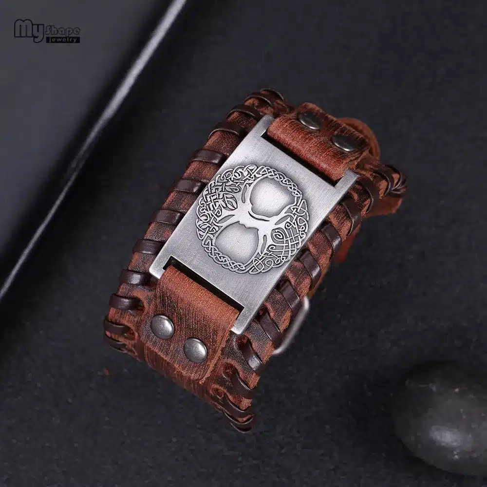 My Shape Tree of Life Vintage Wrap Leather Man Bracelets With Antique Bronze Metal Charm Viking Bracelet Jewelry 34