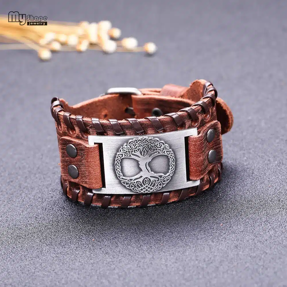 My Shape Tree of Life Vintage Wrap Leather Man Bracelets With Antique Bronze Metal Charm Viking Bracelet Jewelry 35
