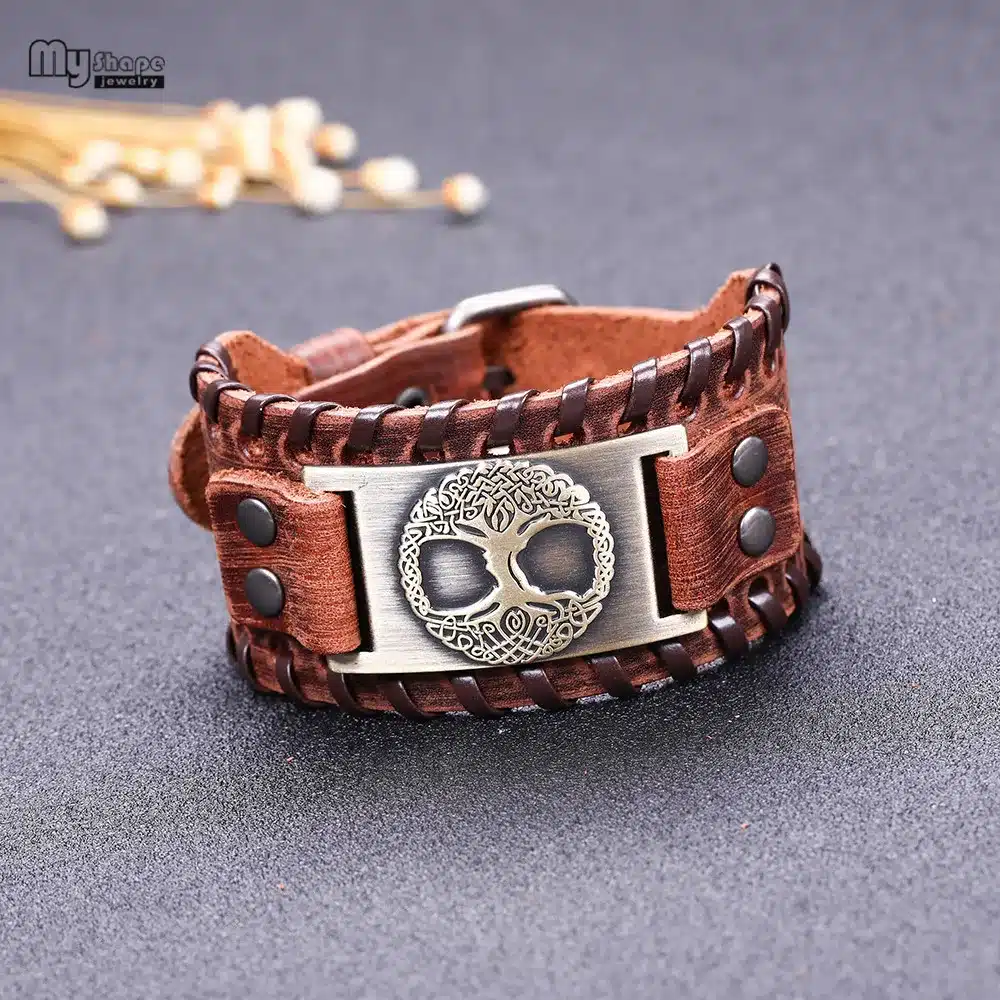 My Shape Tree of Life Vintage Wrap Leather Man Bracelets With Antique Bronze Metal Charm Viking Bracelet Jewelry 37