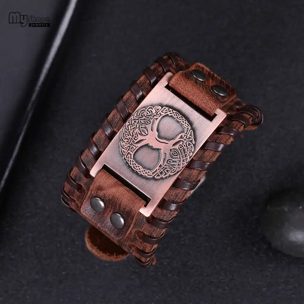 My Shape Tree of Life Vintage Wrap Leather Man Bracelets With Antique Bronze Metal Charm Viking Bracelet Jewelry 38