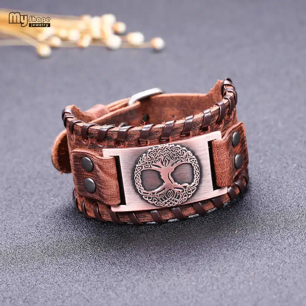 My Shape Tree of Life Vintage Wrap Leather Man Bracelets With Antique Bronze Metal Charm Viking Bracelet Jewelry 39