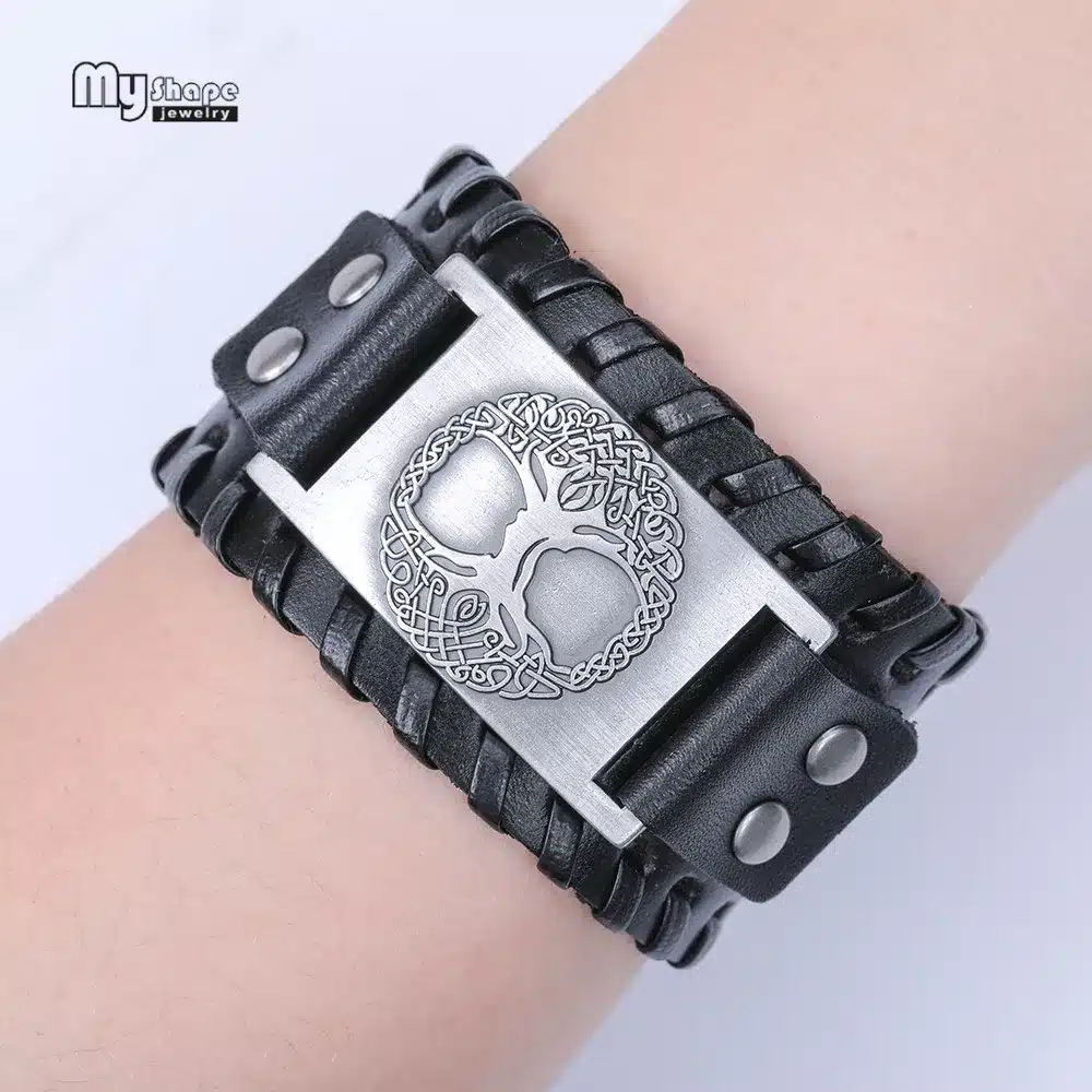 My Shape Tree of Life Vintage Wrap Leather Man Bracelets With Antique Bronze Metal Charm Viking Bracelet Jewelry 40
