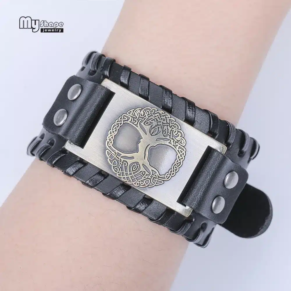 My Shape Tree of Life Vintage Wrap Leather Man Bracelets With Antique Bronze Metal Charm Viking Bracelet Jewelry 42
