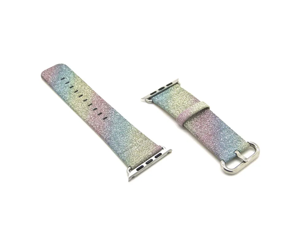 Leopard Rainbow Bling Glitter Leather Band for Apple Watch Series 1 2 3 Strap 42mm 38mm Bracelet for iWatch Wristband 34